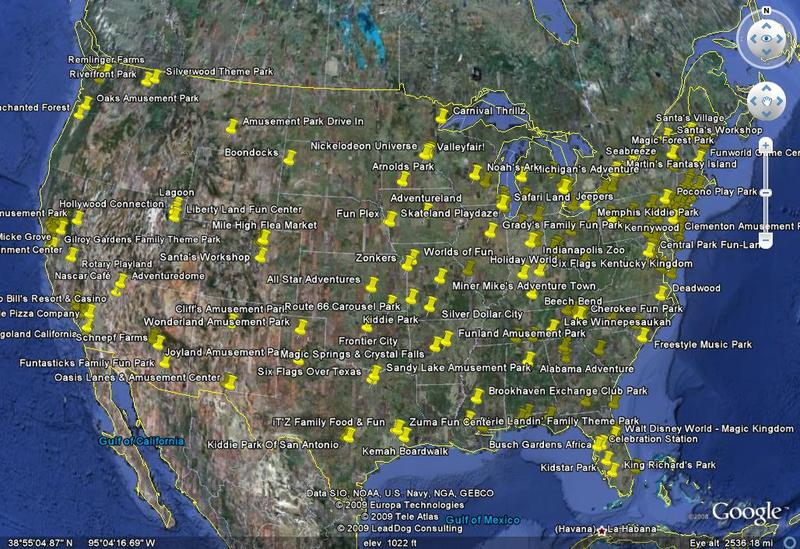 Map of Every Coaster in the US using Google Earth - Theme Parks, Roller