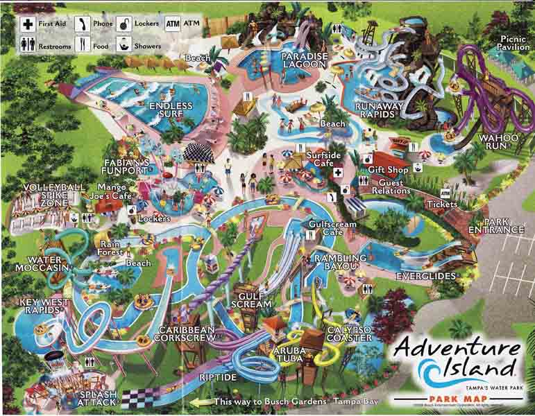 Water Park Attractions Map  Adventure Island Tampa Bay