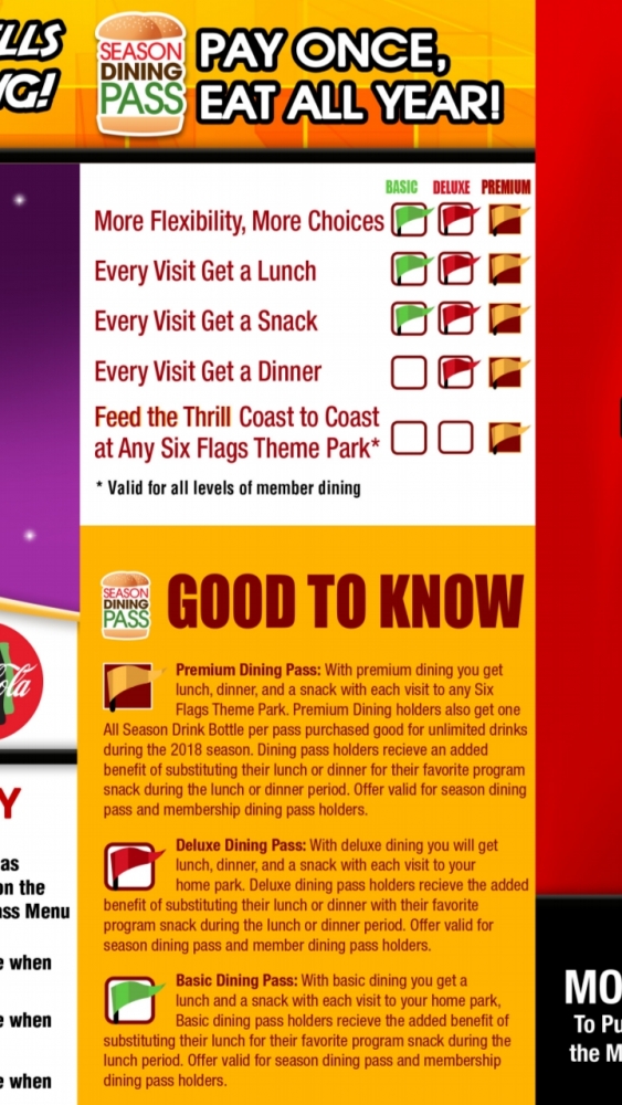 Question about Six Flags dining pass Theme Parks, Roller Coasters